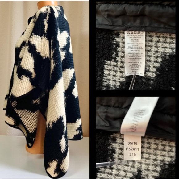 Women’s French Connection Wool Black White Cape Jacket Sweater - Picture 4 of 14